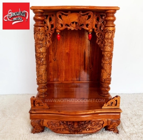 Bàn Thờ Thần Tài Cột Chạm Gỗ Xoan Đào 