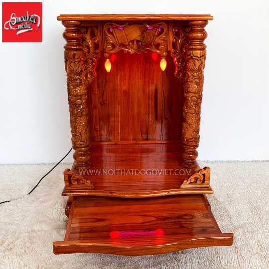 Bàn Thờ Thần Tài Cột Chạm Gỗ Xoan Đào 