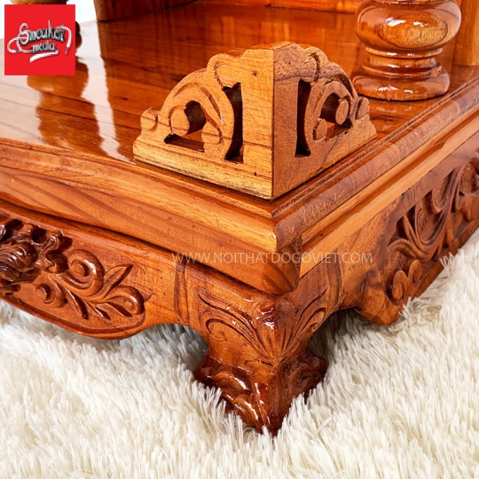 Bàn Thờ Thần Tài Cột Chạm Gỗ Xoan Đào 