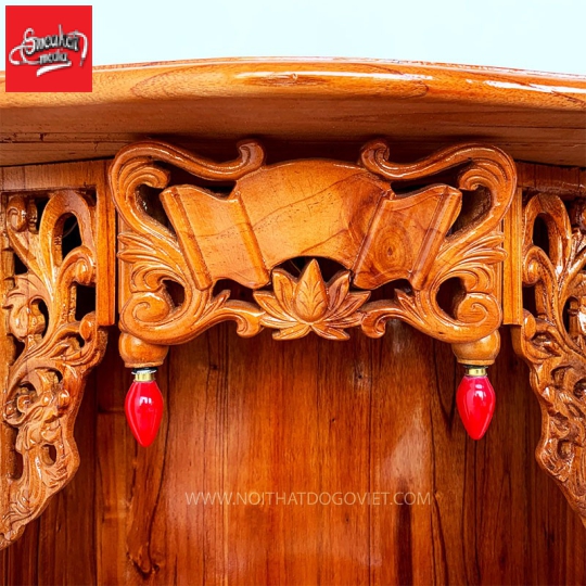 Bàn Thờ Thần Tài Cột Chạm Gỗ Xoan Đào 