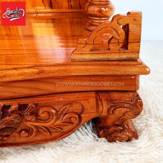 Bàn Thờ Thần Tài Cột Chạm Gỗ Xoan Đào 