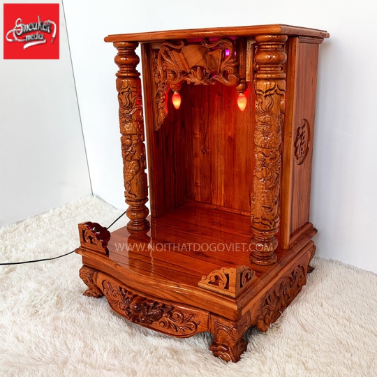 Bàn Thờ Thần Tài Cột Chạm Gỗ Xoan Đào 