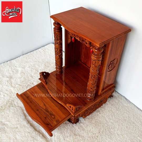 Bàn Thờ Thần Tài Cột Chạm Gỗ Xoan Đào 